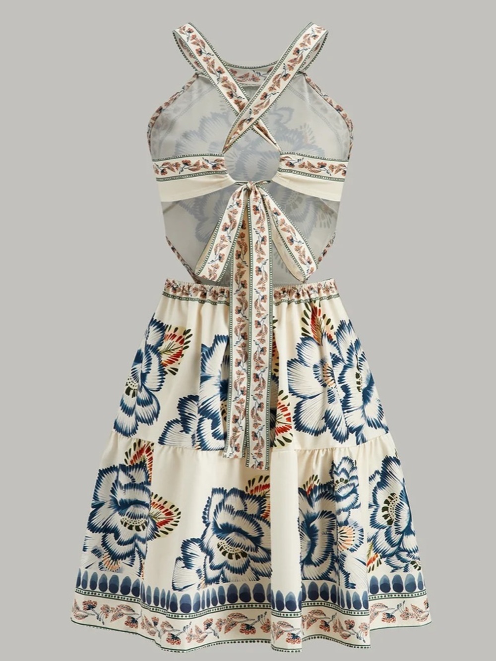 NWT. Commense Cream Dress with Blue Flowers - Picture 2 of 7